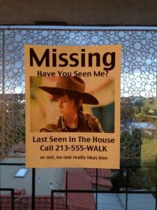 Missing Carl Sign Walking Dead